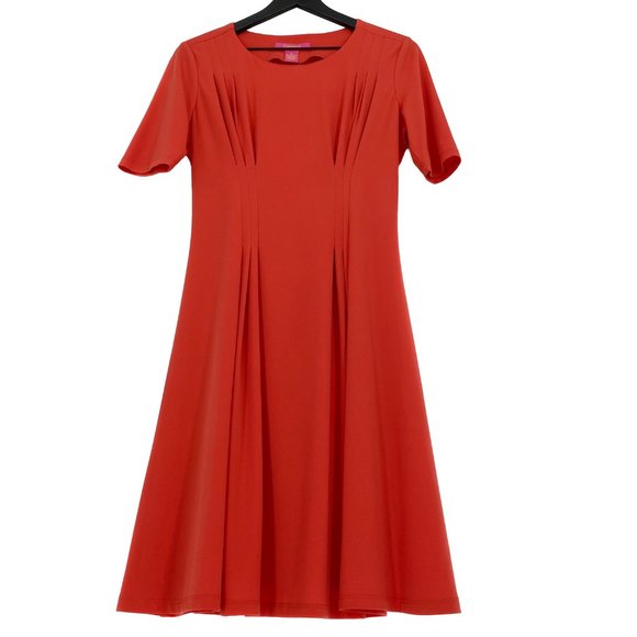 CATHERINE MALANDRINO Tangy Apricot Pleated Sheath Dress Size M - Picture 4 of 16